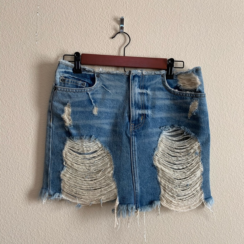 LF Carmar distressed denim skirt